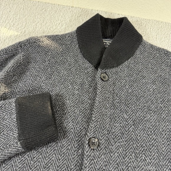 Abercrombie & Fitch Sweater Mens‎ Large Gray Cardigan Bomber Button Wool Blend - Picture 1 of 6